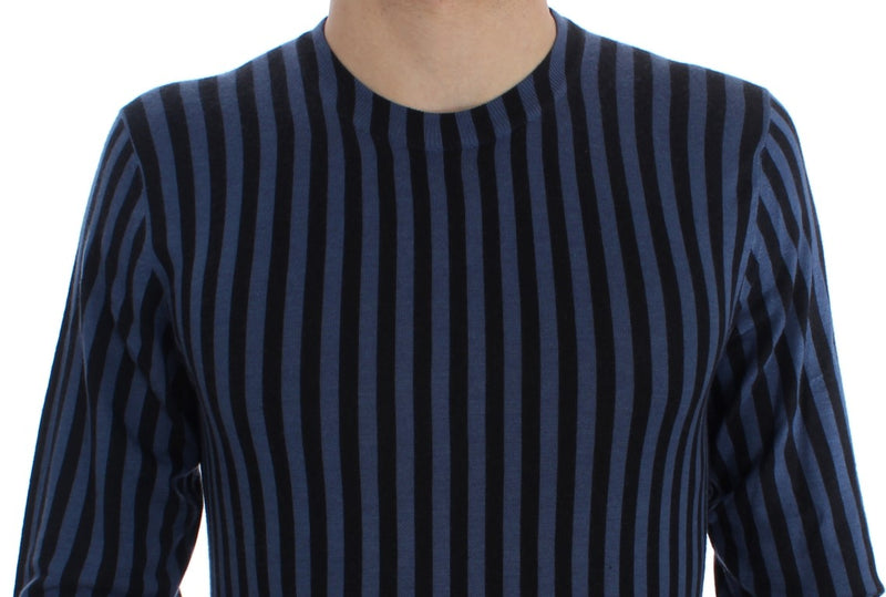 Blue Striped Cashmere Silk Pullover Sweater