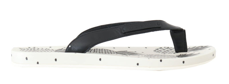 Black Leather Beach Slides Sandals