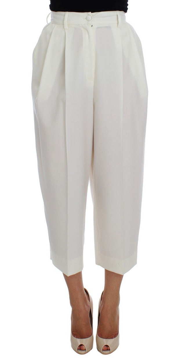 White Dress Wool Capri High Waist Pants