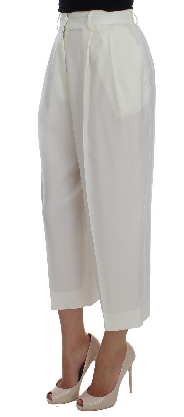 White Dress Wool Capri High Waist Pants
