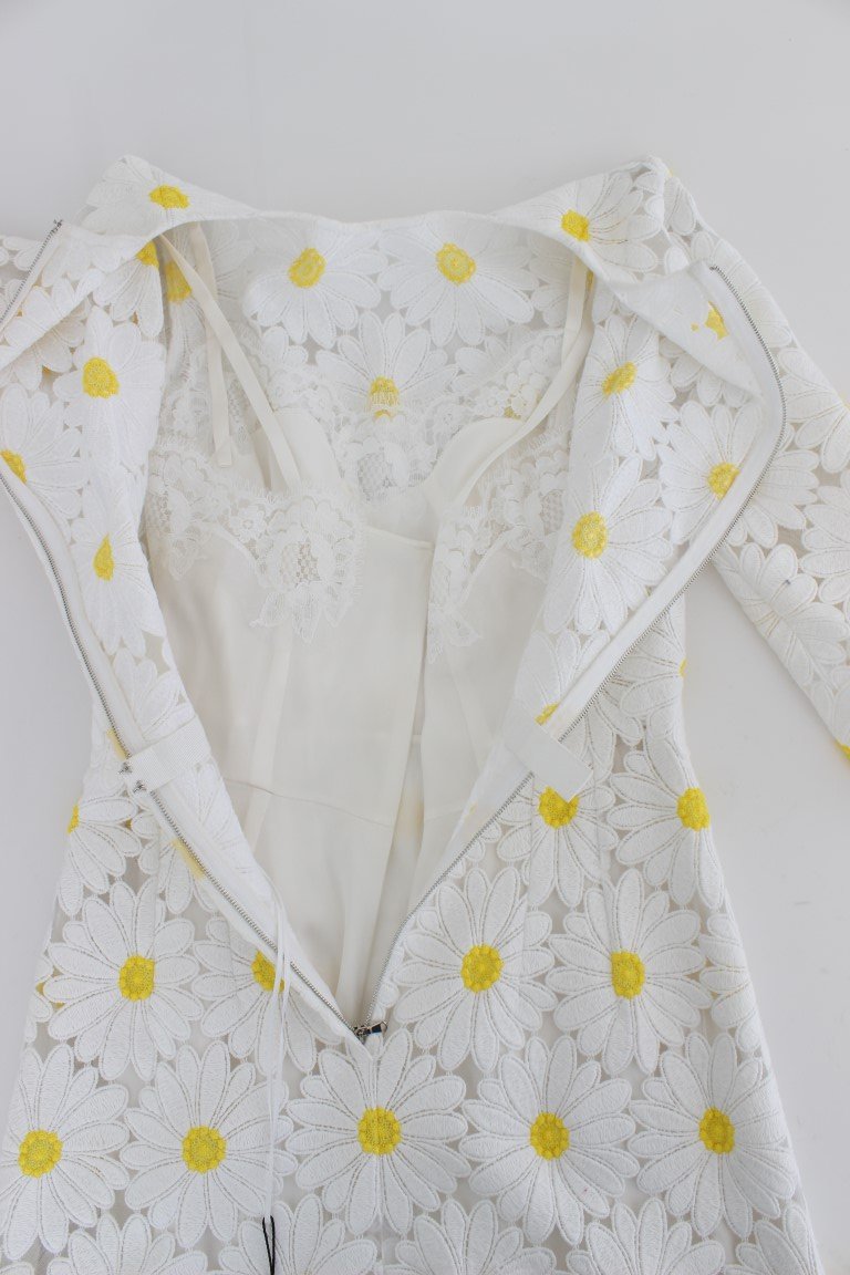 White Floral Ricamo Sheath Gown Dress