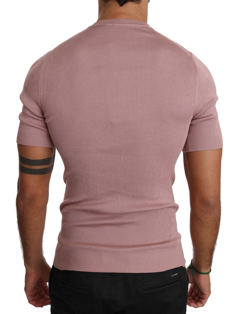 Pink 100% Silk Henley Top T-shirt