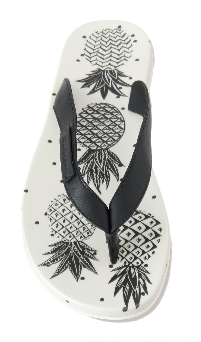 Black Leather Beach Slides Sandals