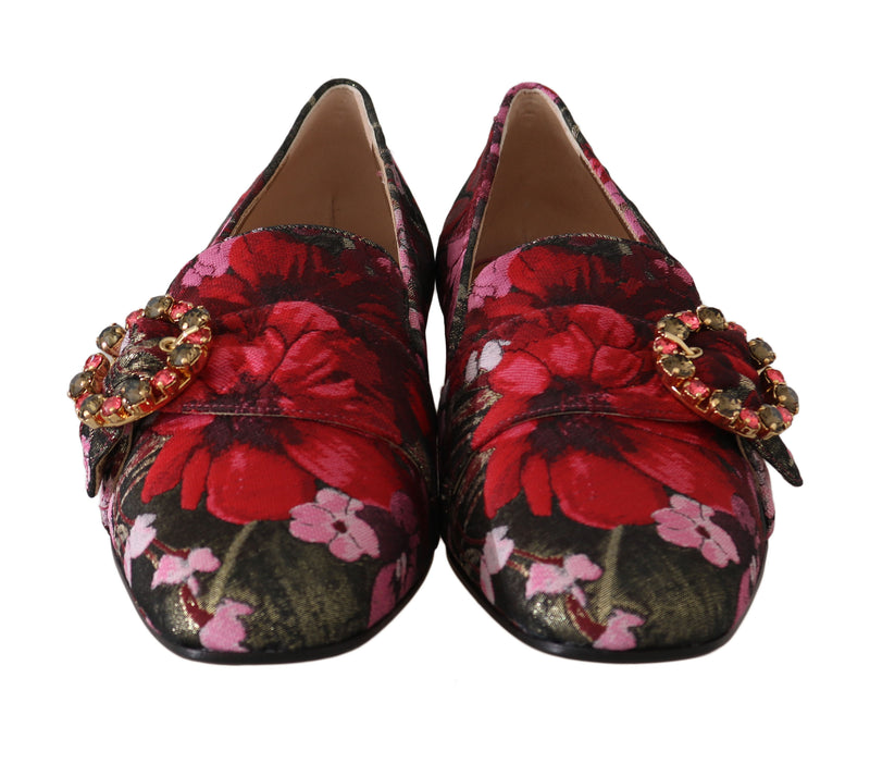 Gold Red Brocade Crystal Loafers
