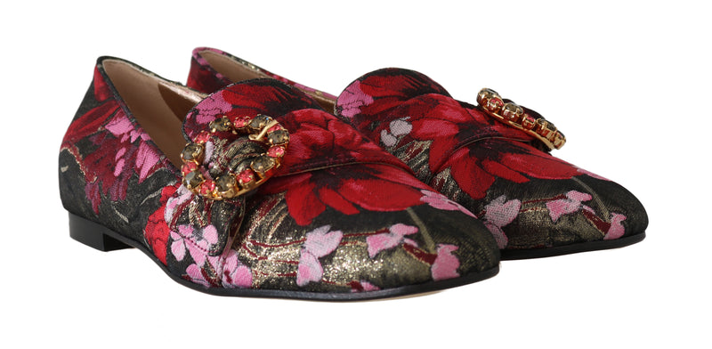 Gold Red Brocade Crystal Loafers