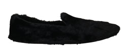 Black Shearling Slippers Loafers