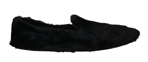 Black Shearling Slippers Loafers