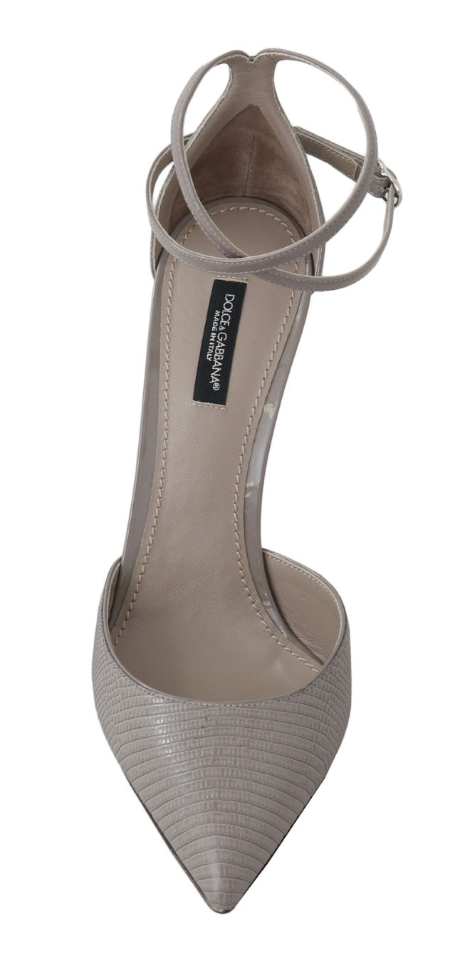 Gray Leather Iguana Pattern Sandals