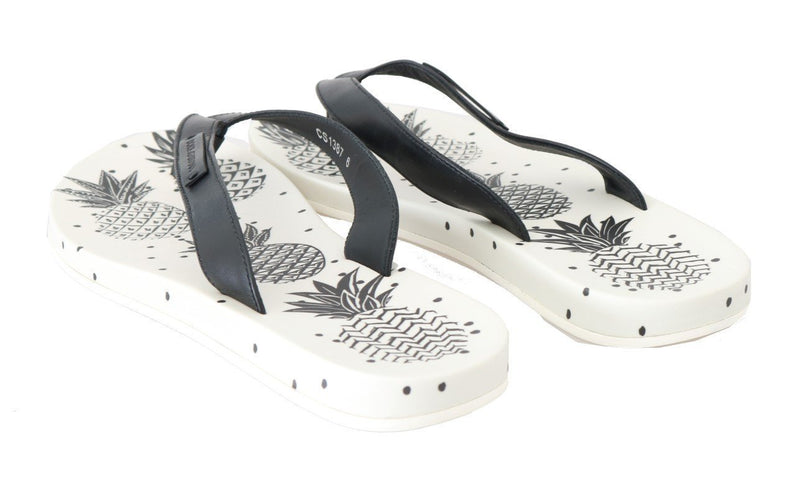 Black Leather Beach Slides Sandals