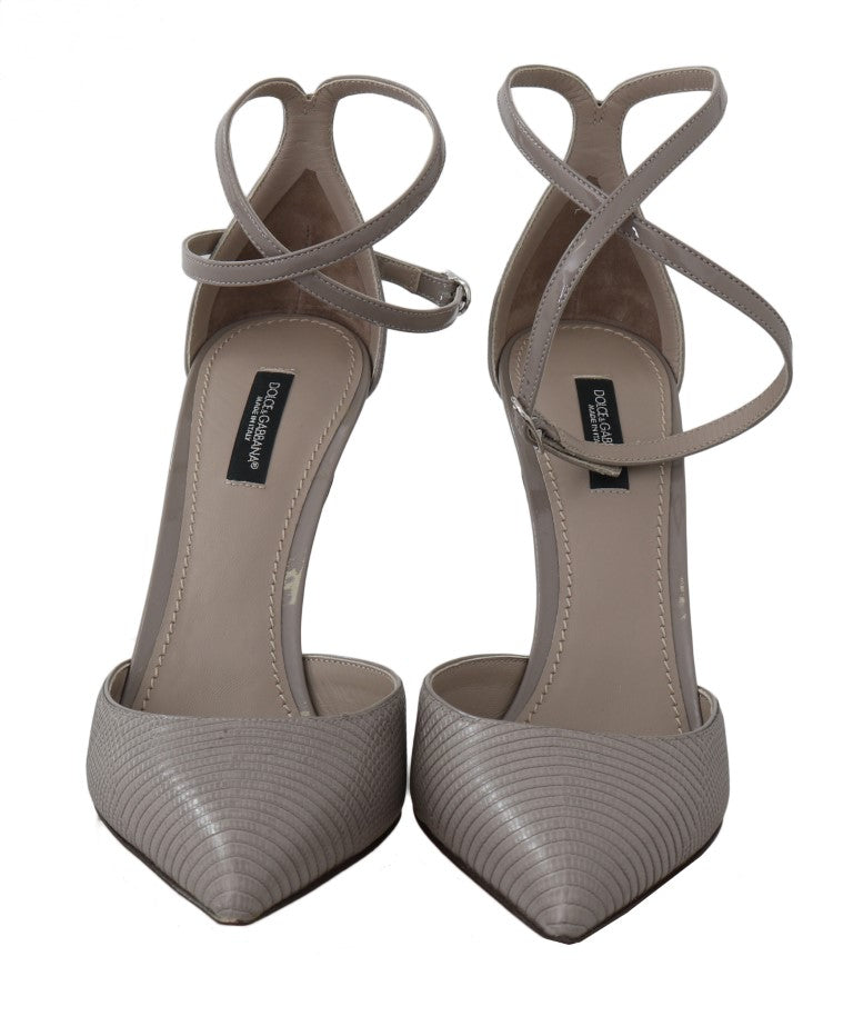 Gray Leather Iguana Pattern Sandals
