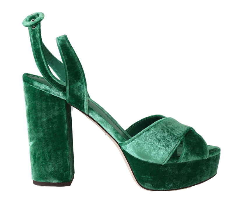 Green Velvet Ankle Strap Sandals