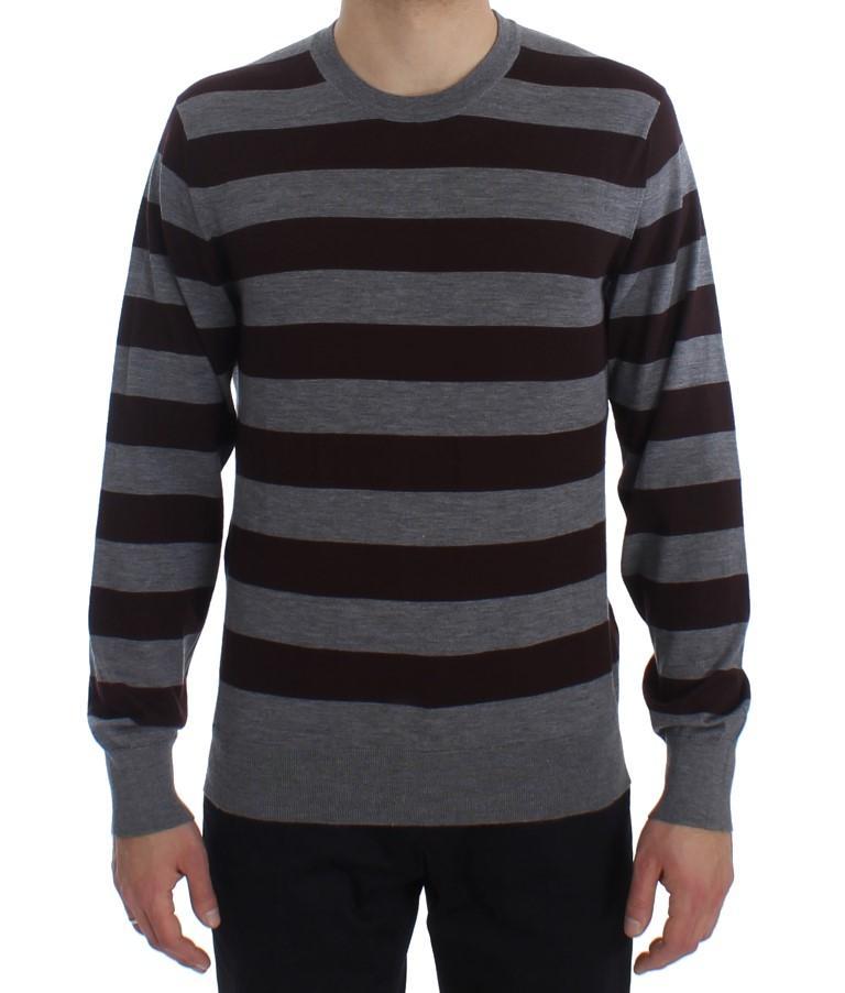 Brown Gray Striped Cashmere Pullover Sweater