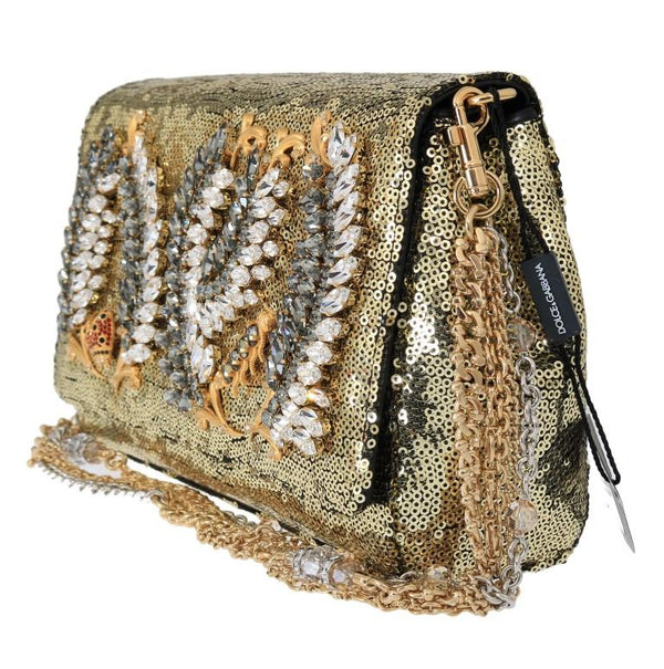 Gold ANNA Sequined Crystal Clutch Bag