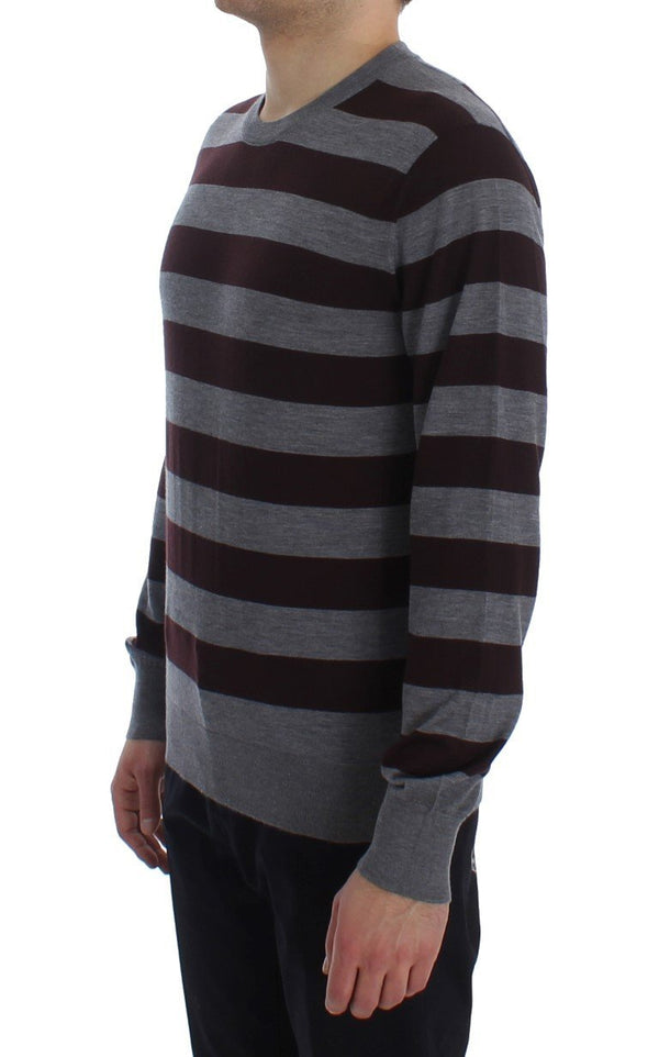 Brown Gray Striped Cashmere Pullover Sweater