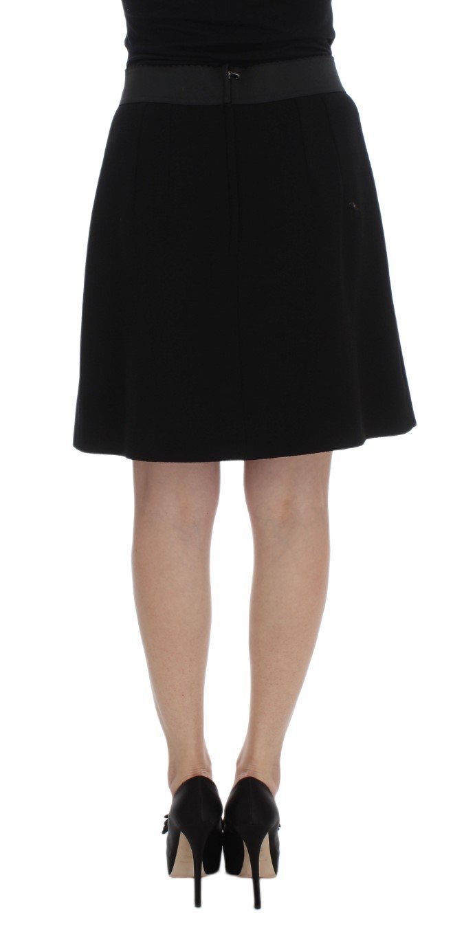 Black Wool Carretto Crystal A-Line Skirt