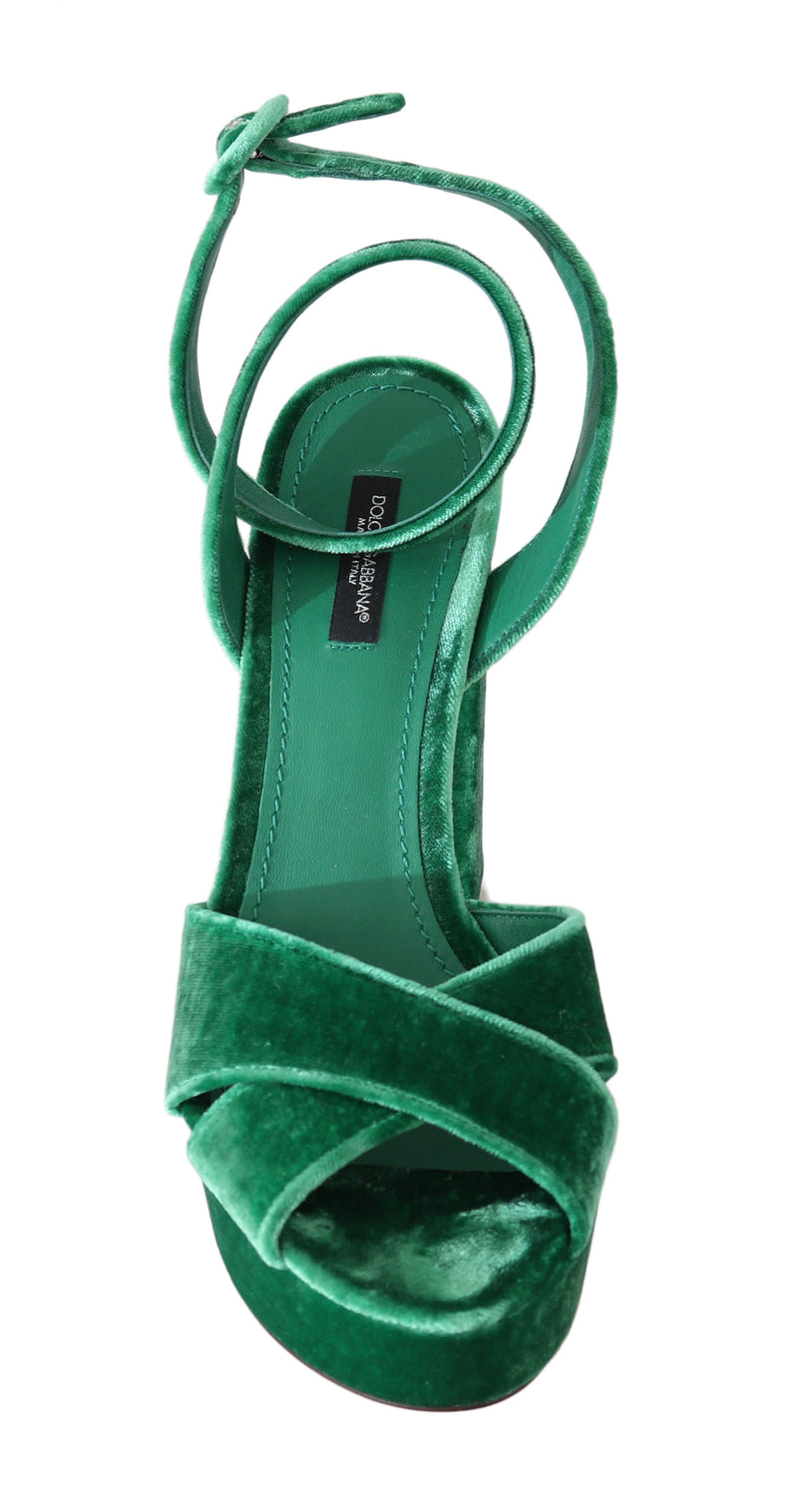 Green Velvet Ankle Strap Sandals
