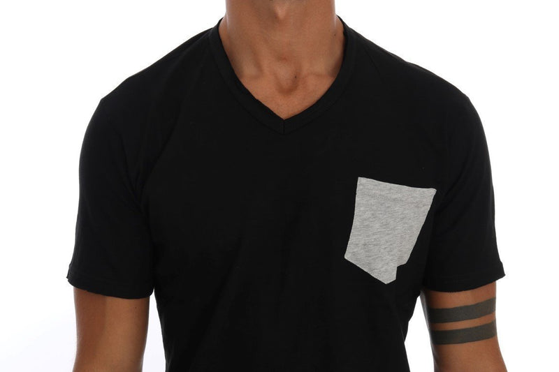 Black Cotton V-neck T-Shirt