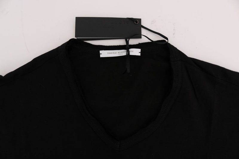 Black Cotton V-neck T-Shirt