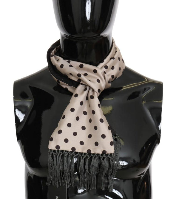 Beige Brown Polka Dotted Silk Scarf