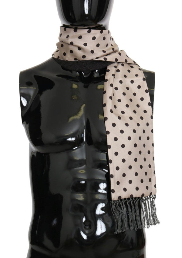 Beige Brown Polka Dotted Silk Scarf