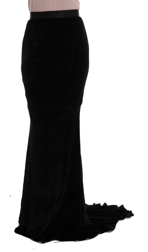 Black Velvet Long Full Stretch Maxi Skirt