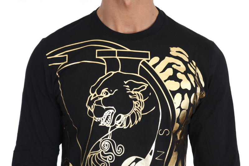 Black Cotton Gold Tiger Crewneck Pullover