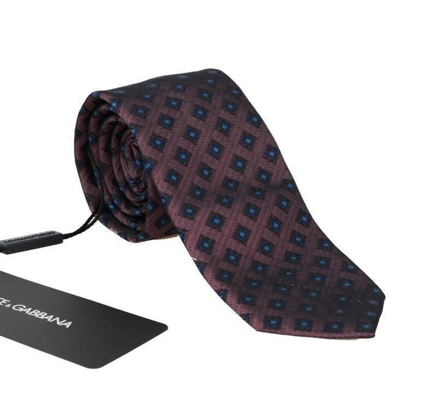 Bordeaux Blue Silk Rhomb Pattern Tie