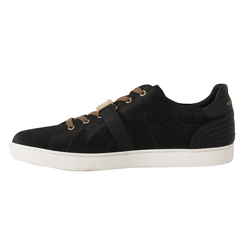 Black Leather Gold Buckle Sneakers Shoes