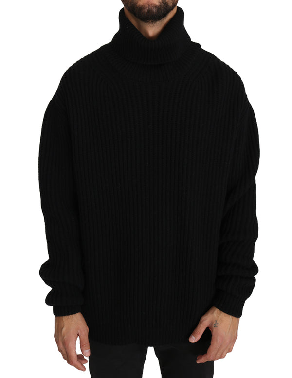 Black Knitted Wool Turtleneck Pullover Sweater