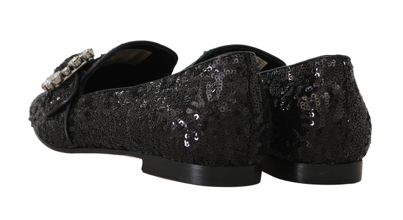 Black Sequined Flats Crystal Loafers Shoes
