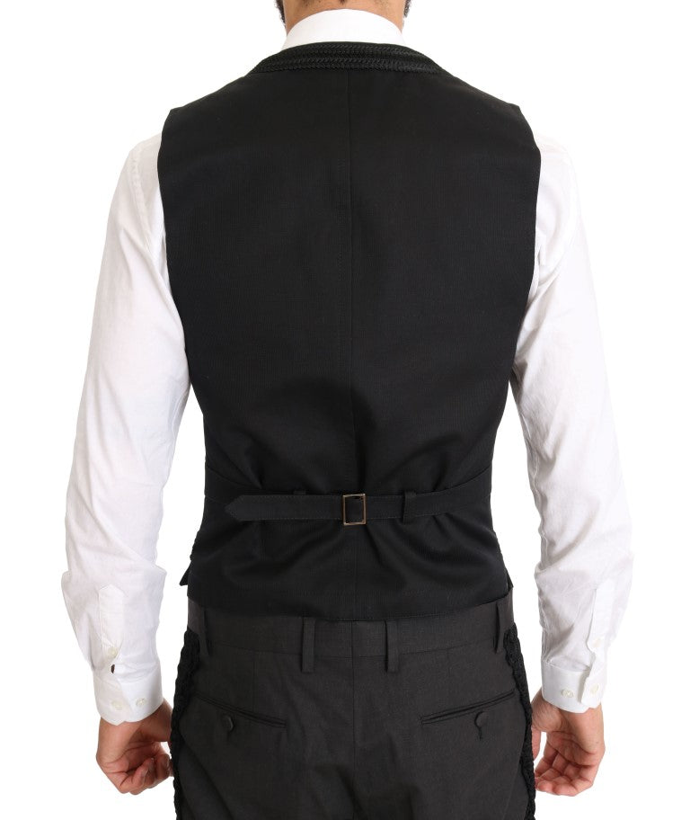 Black Wool Silk Torero Long 3 Piece Suit