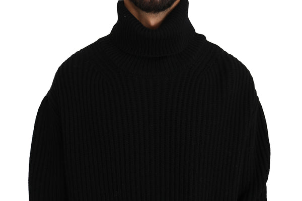 Black Knitted Wool Turtleneck Pullover Sweater
