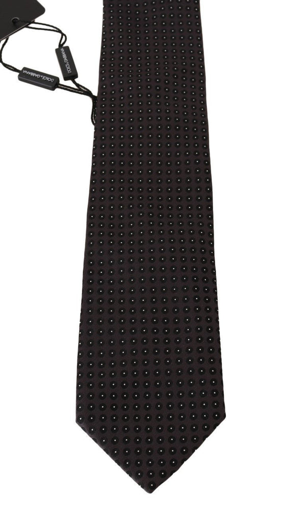 Gray Silk Black Dotted Classic Tie