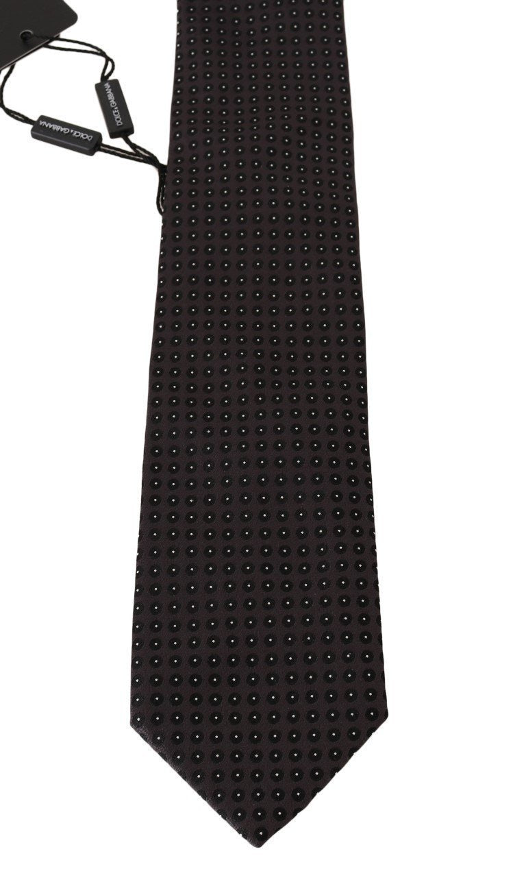 Gray Silk Black Dotted Classic Tie