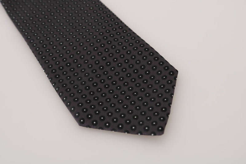 Gray Silk Black Dotted Classic Tie