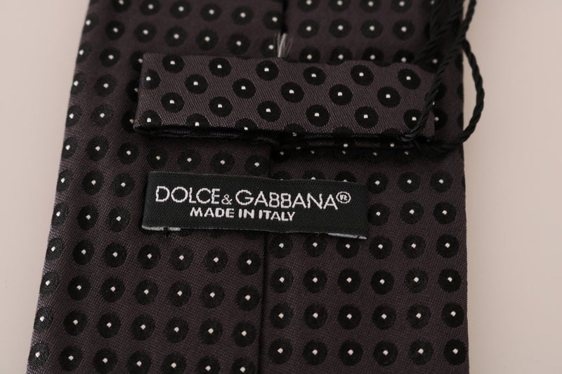 Gray Silk Black Dotted Classic Tie