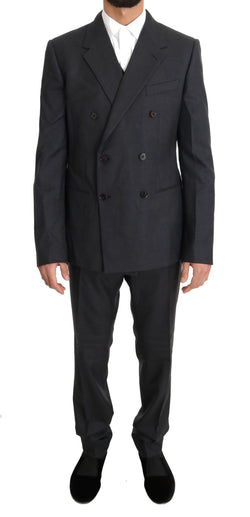 Gray Wool Silk Double Breasted Slim Suit