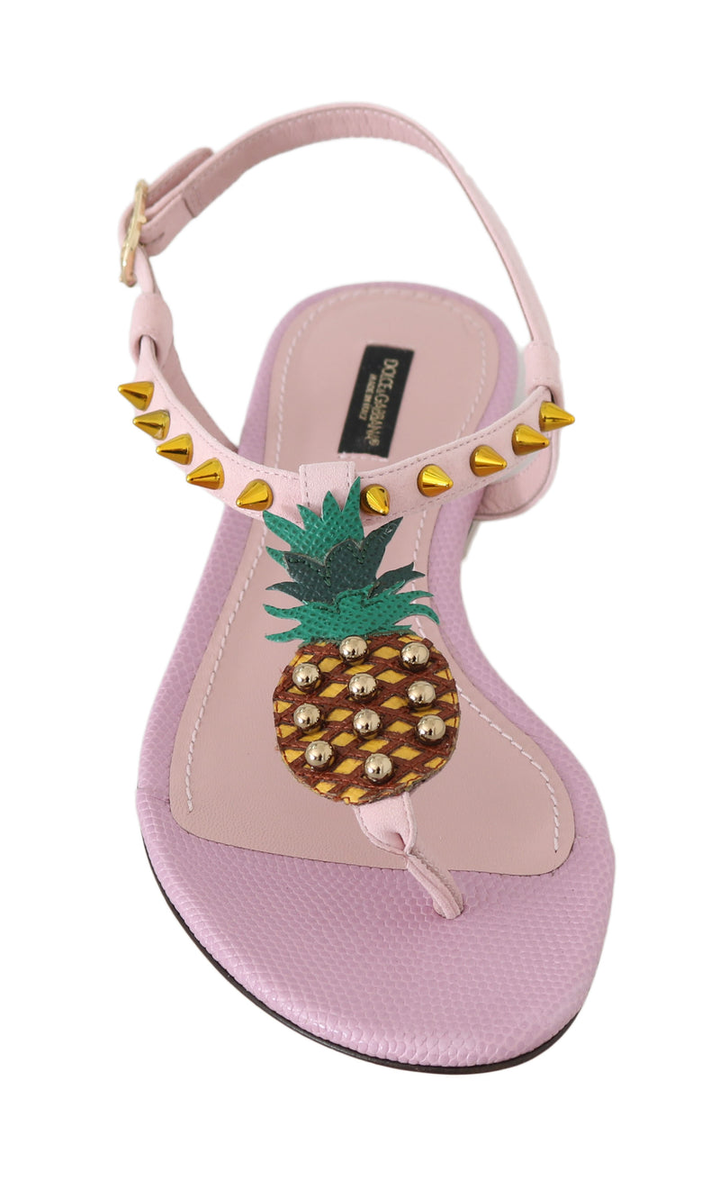 Pink Leather Pineapple Flip Flops