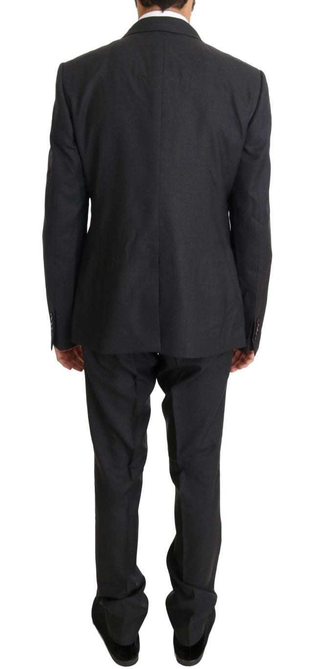 Gray Wool Silk Double Breasted Slim Suit