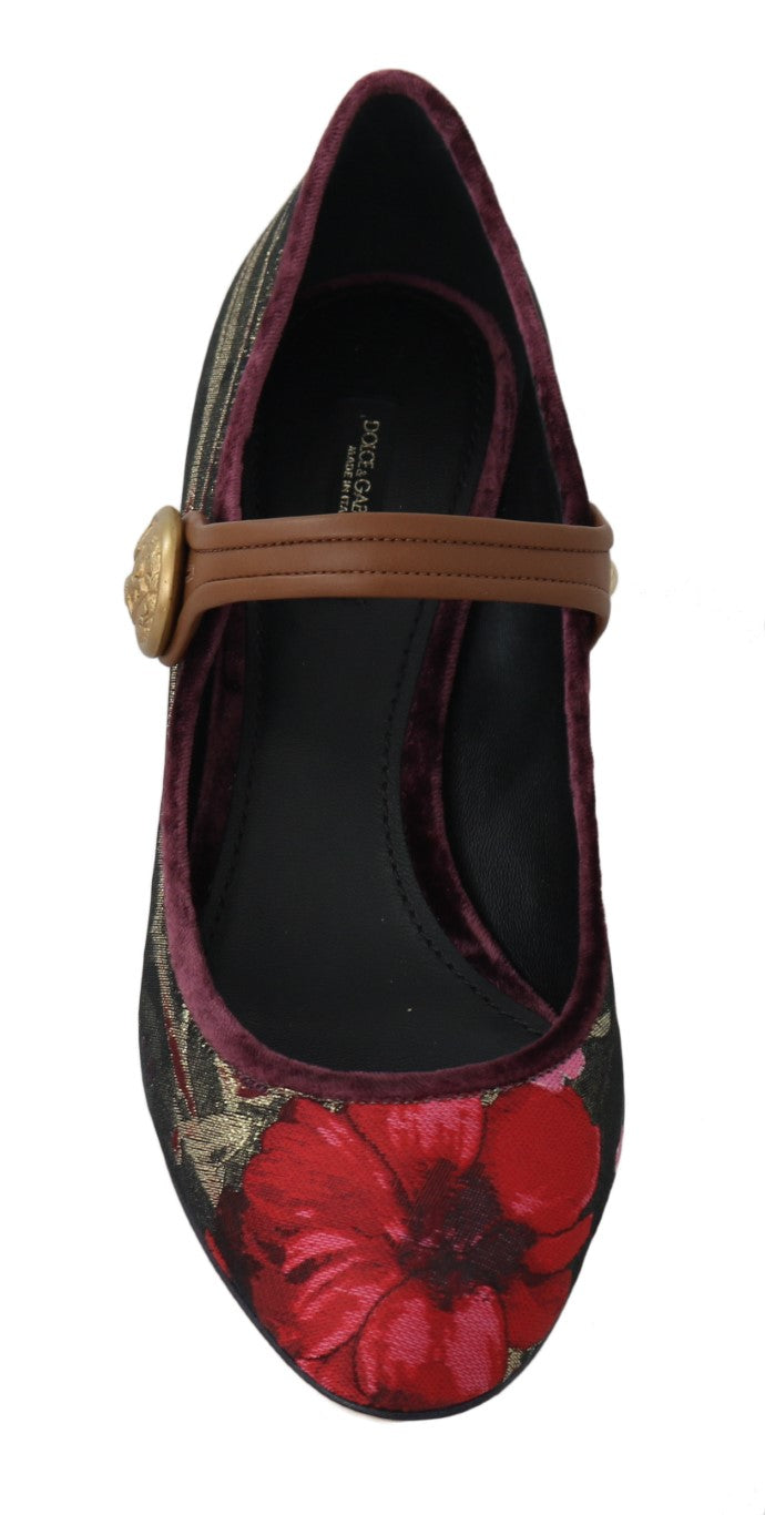 Gold Red Jacquard Crystal Mary Janes Shoes