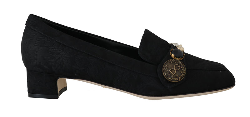 Black Brocade Ricamo Moccasin