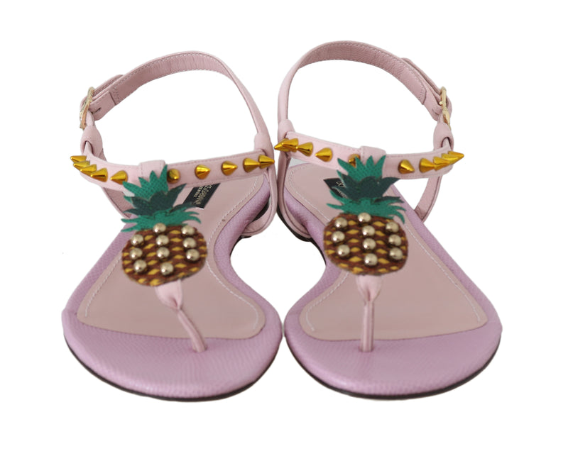 Pink Leather Pineapple Flip Flops