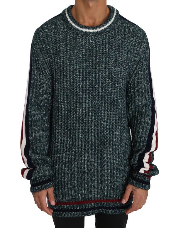 Green Knit Wool Crewneck Pullover Sweater