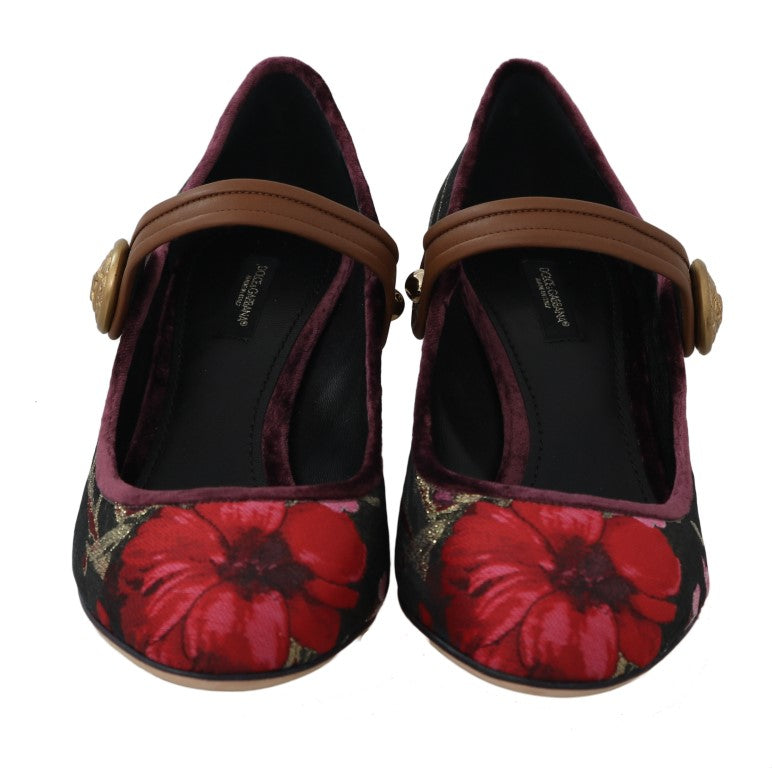 Gold Red Jacquard Crystal Mary Janes Shoes