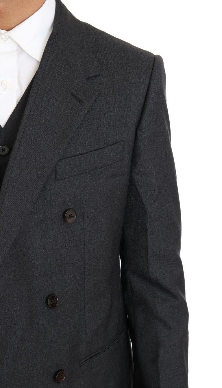 Gray Wool Silk Double Breasted Slim Suit