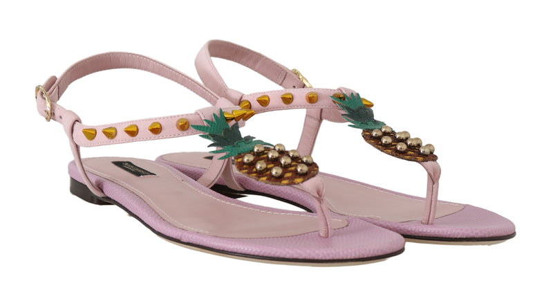 Pink Leather Pineapple Flip Flops