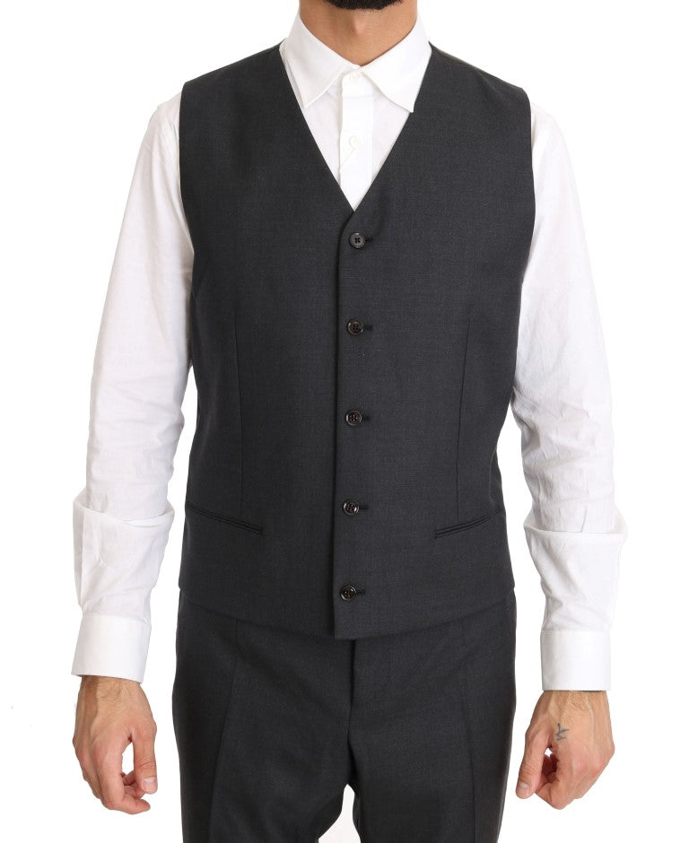 Gray Wool Silk Double Breasted Slim Suit