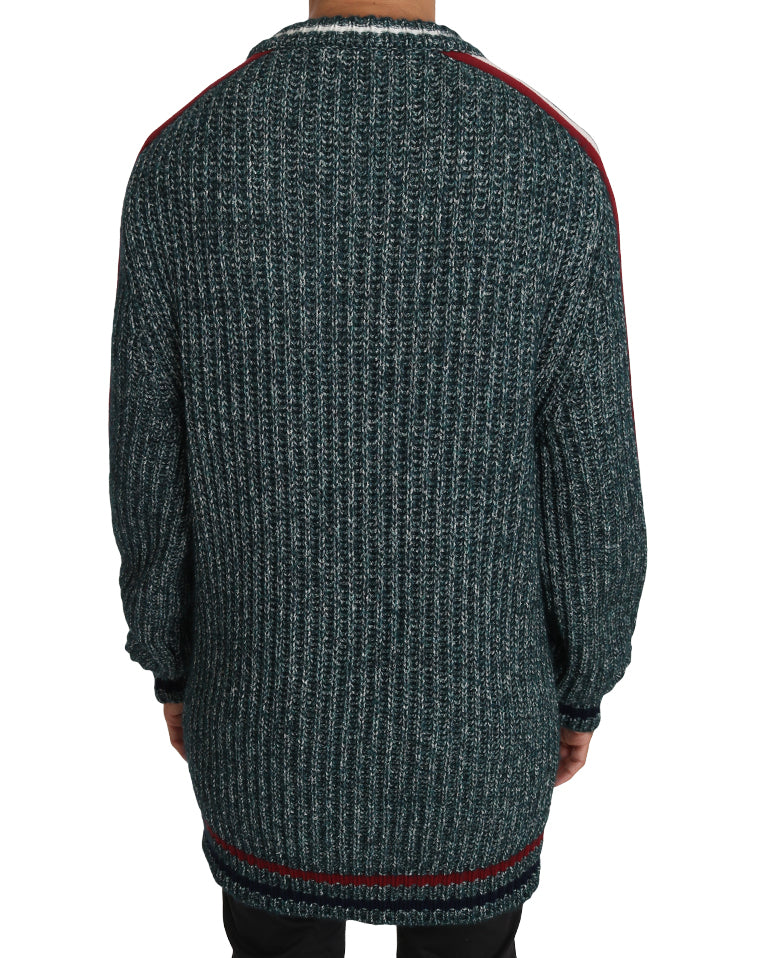 Green Knit Wool Crewneck Pullover Sweater