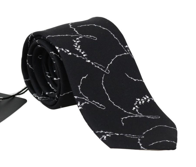 Black Silk Dog-rose Print Tie
