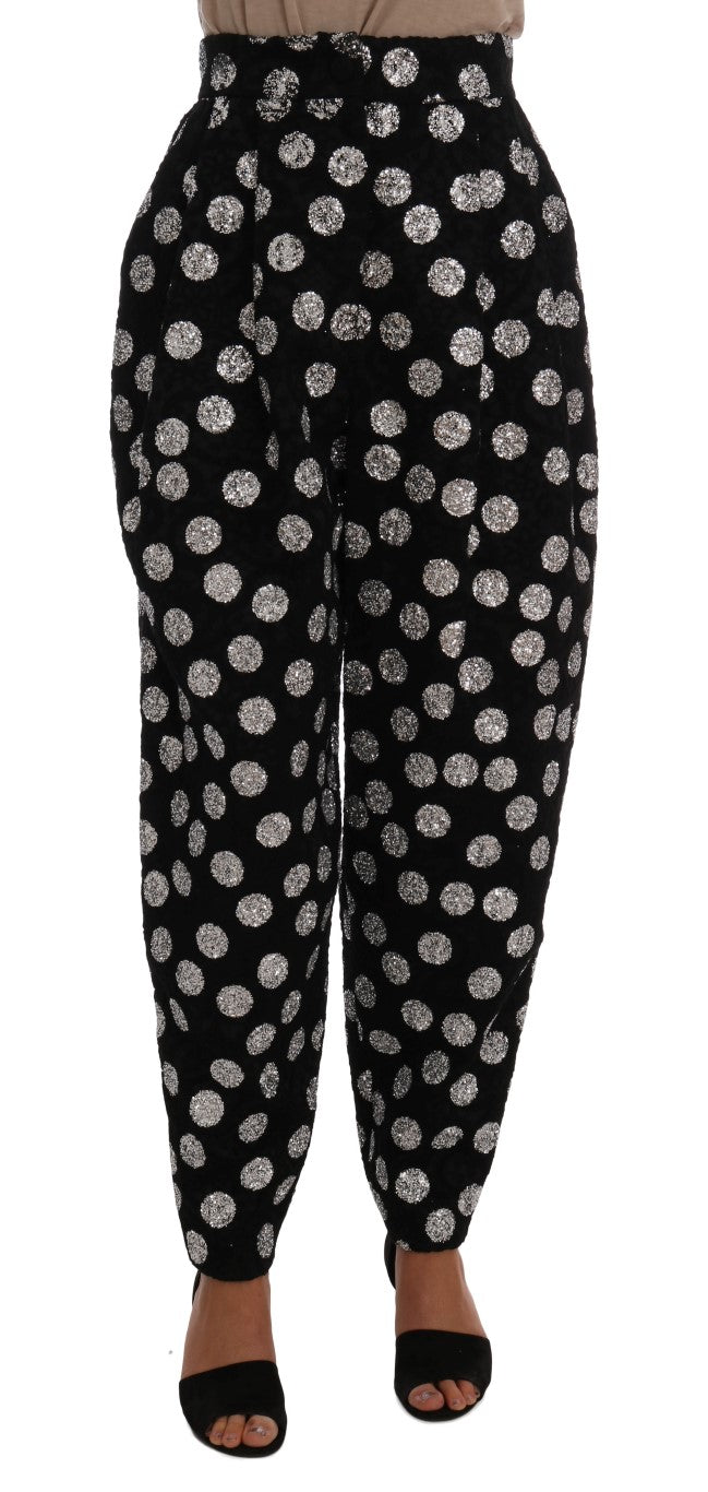 Black Cotton Silver Polka Dot Pants